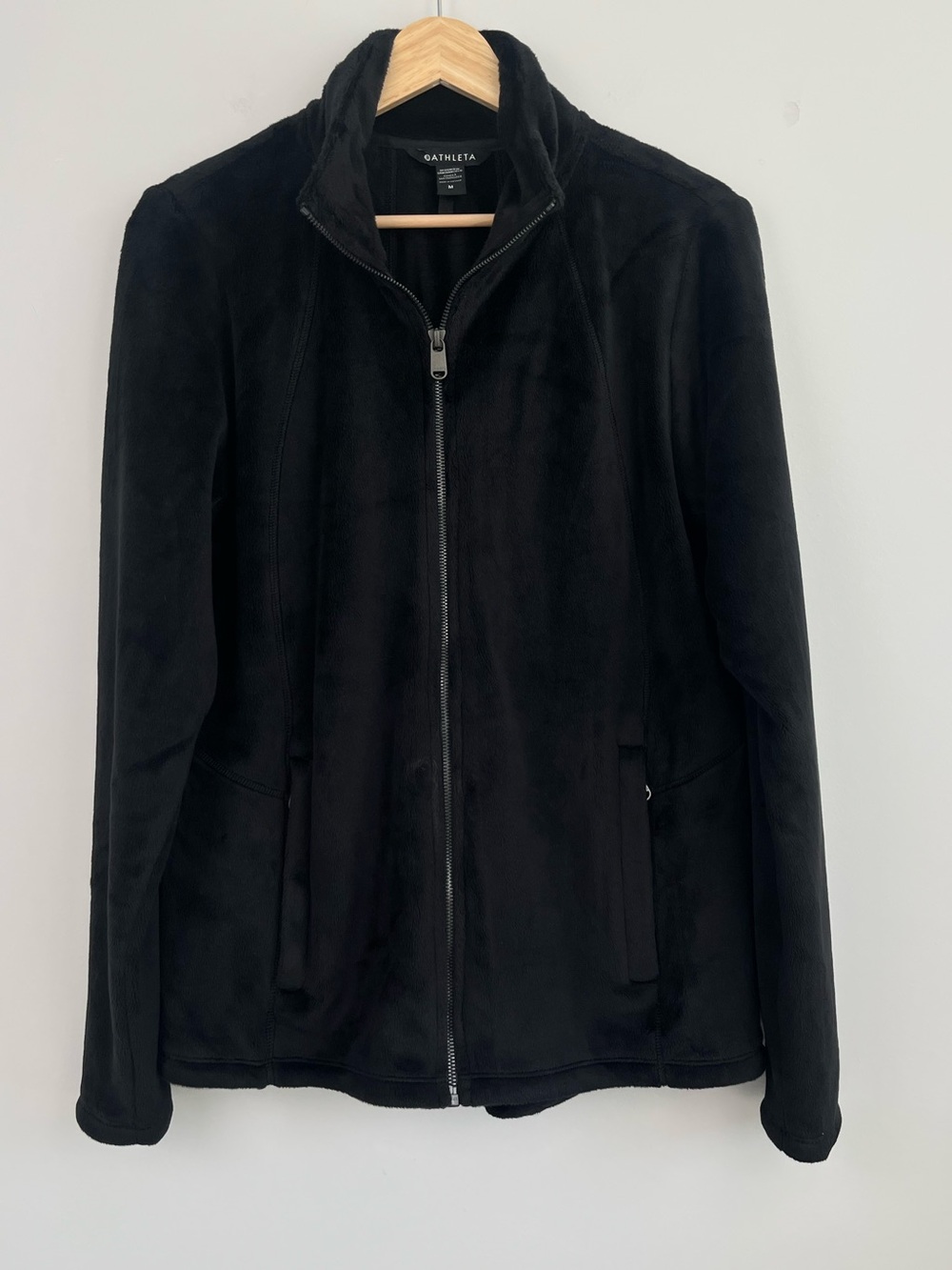 Athleta black Recover Stretch Fleece Full Zip jacket, medium.